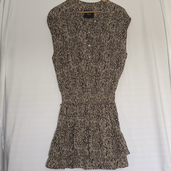Rails Angelina linen‎ rayon animal print dress L smock drop waist tan sleeveless - Picture 1 of 9
